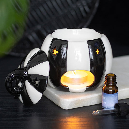 Black & White Striped Pumpkin Tealight Wax Warmer