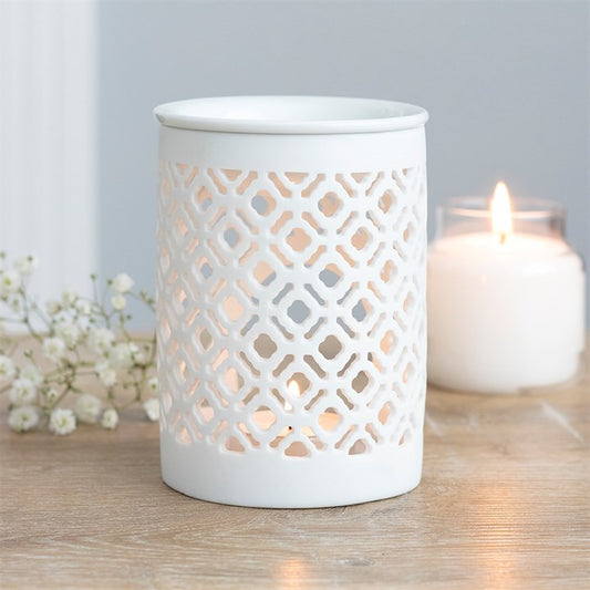 White Lattice Tealight Wax Warmer