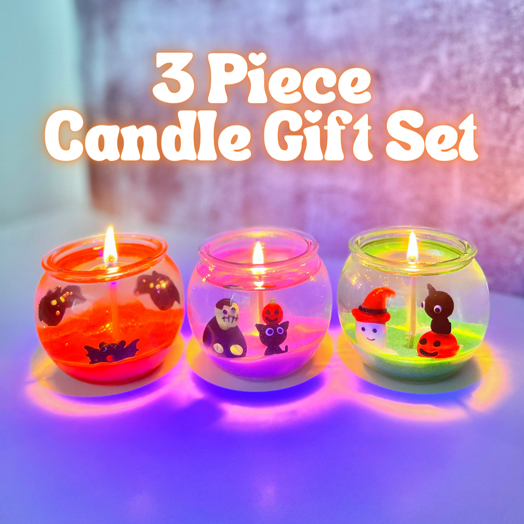 Halloween Bat, Ghost, & Monster 3 Piece Candle Gift Set