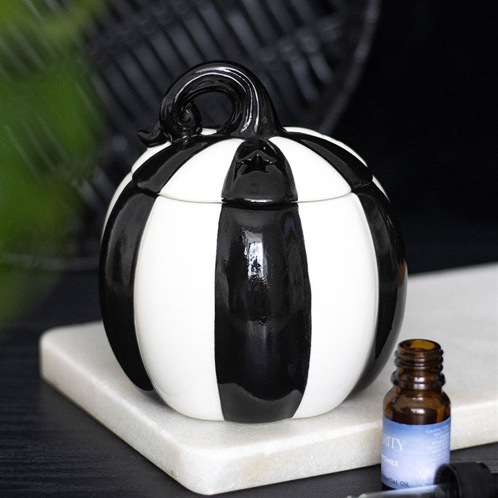 Black & White Striped Pumpkin Tealight Wax Warmer