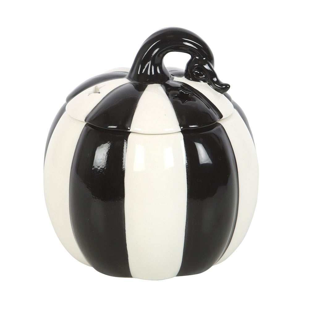 Black & White Striped Pumpkin Tealight Wax Warmer