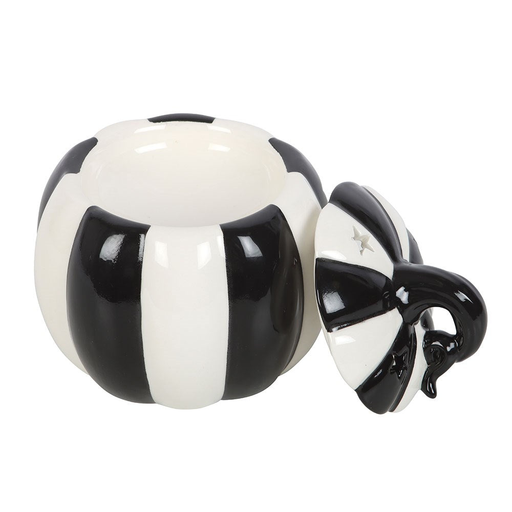 Black & White Striped Pumpkin Tealight Wax Warmer