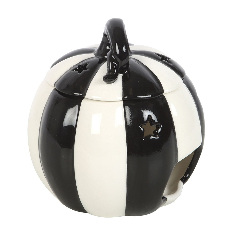 Black & White Striped Pumpkin Tealight Wax Warmer