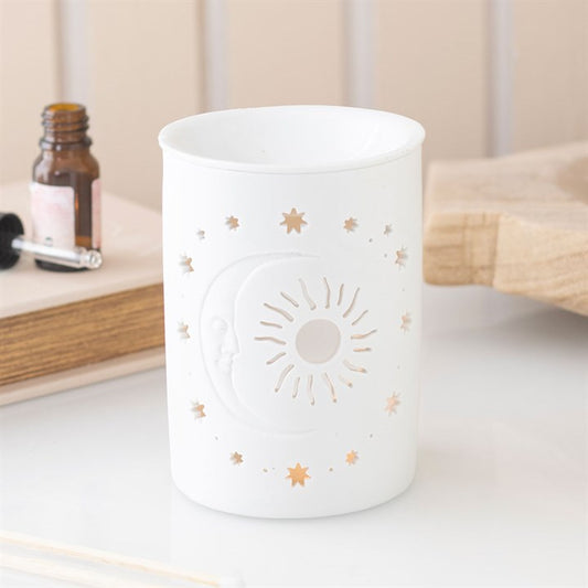 White Sun and Moon Cut Out Tealight Wax Warmer