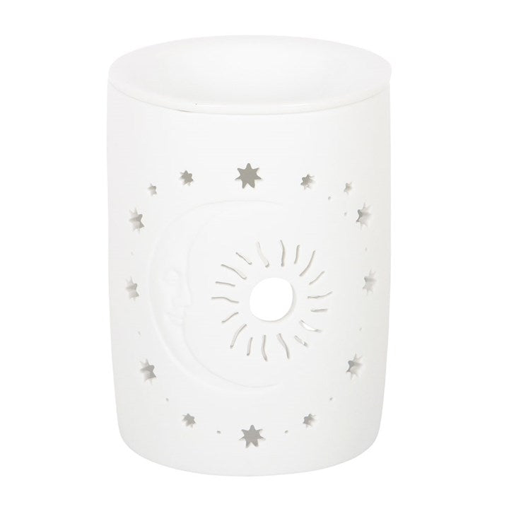 White Sun and Moon Cut Out Tealight Wax Warmer